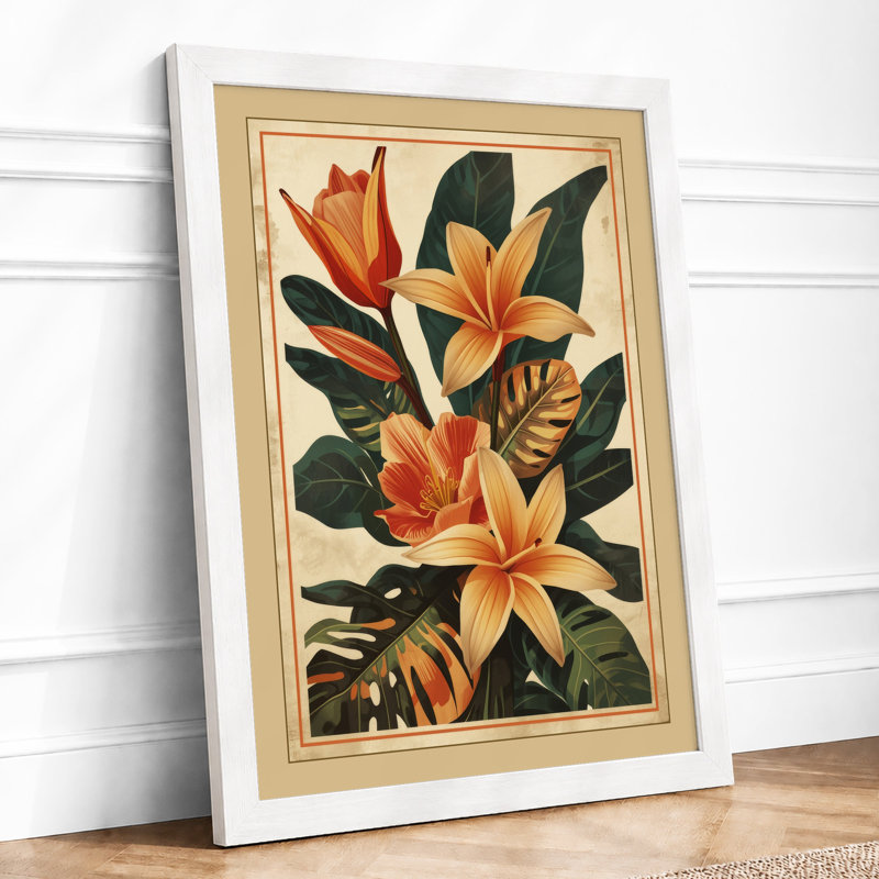 Orange Blooms Study Botanical - Framed Print, A1 - 84.1 x 59.4 cm, White