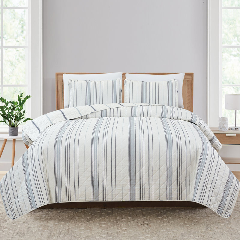 Ensemble de courtepointe réversible en microfibre Sofia, Courtepointe très grand et 2 très grandes taies , Ivoire/Gris