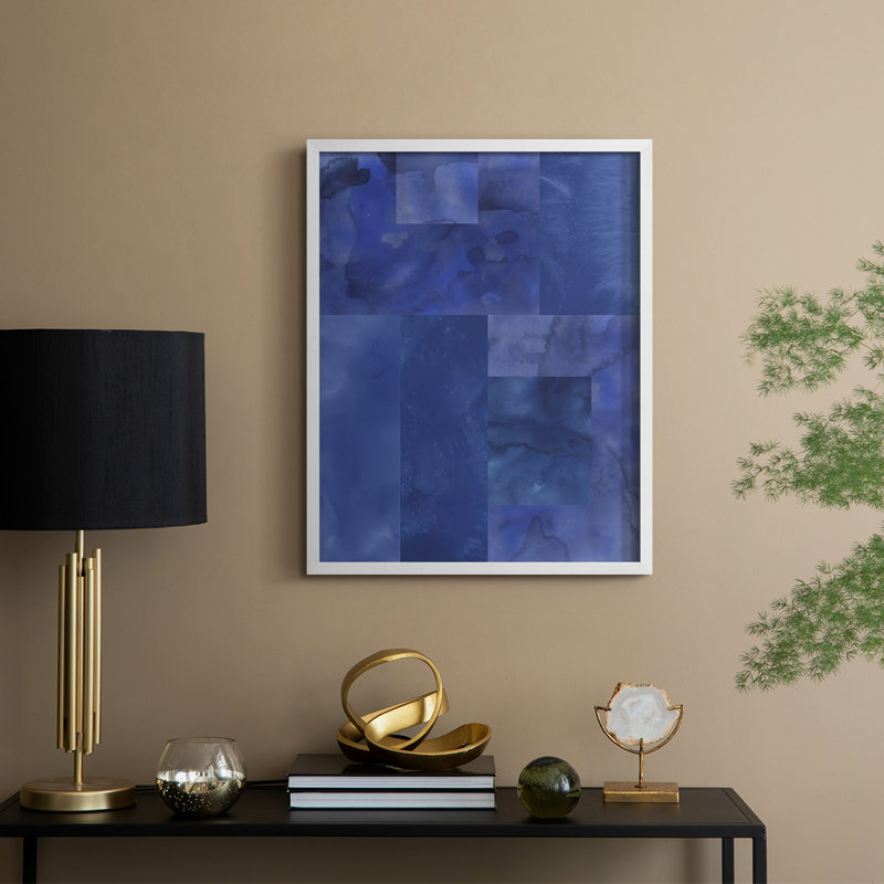 «Blue Puzzle I», reproduction encadrée - bois massif, H 30 po x l 24 po, Blanc