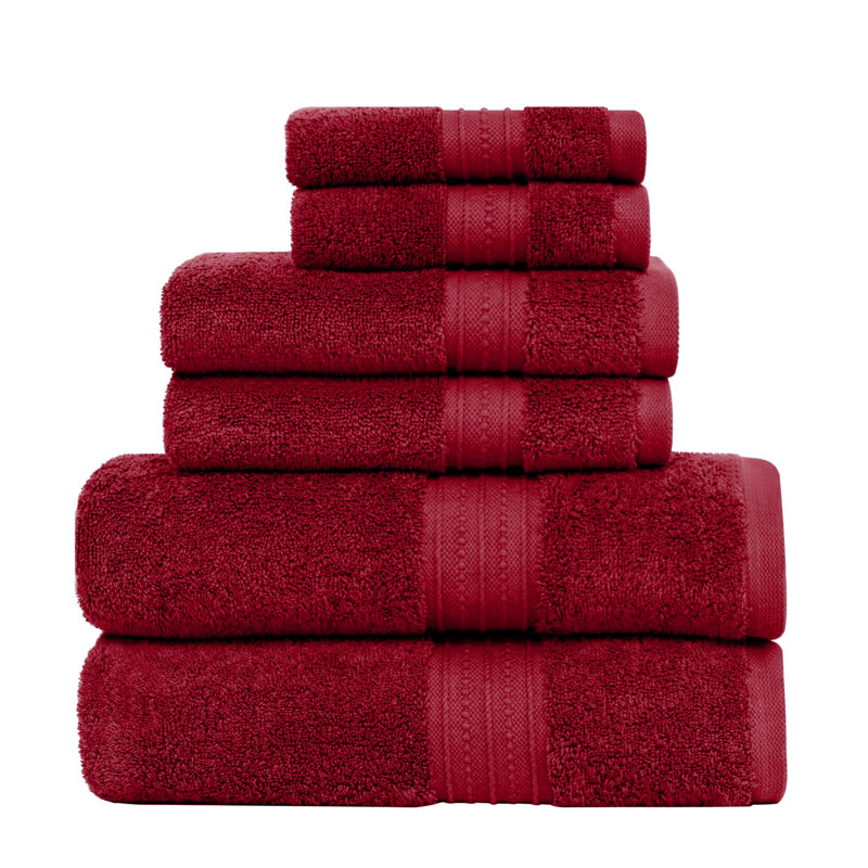 Cotton Bath Towel Set of 6, 600 GSM Ultra Soft Highly Absorbent 2 Bath Towels, 2 Hand Towels & 2 Washcloth, Burgundy