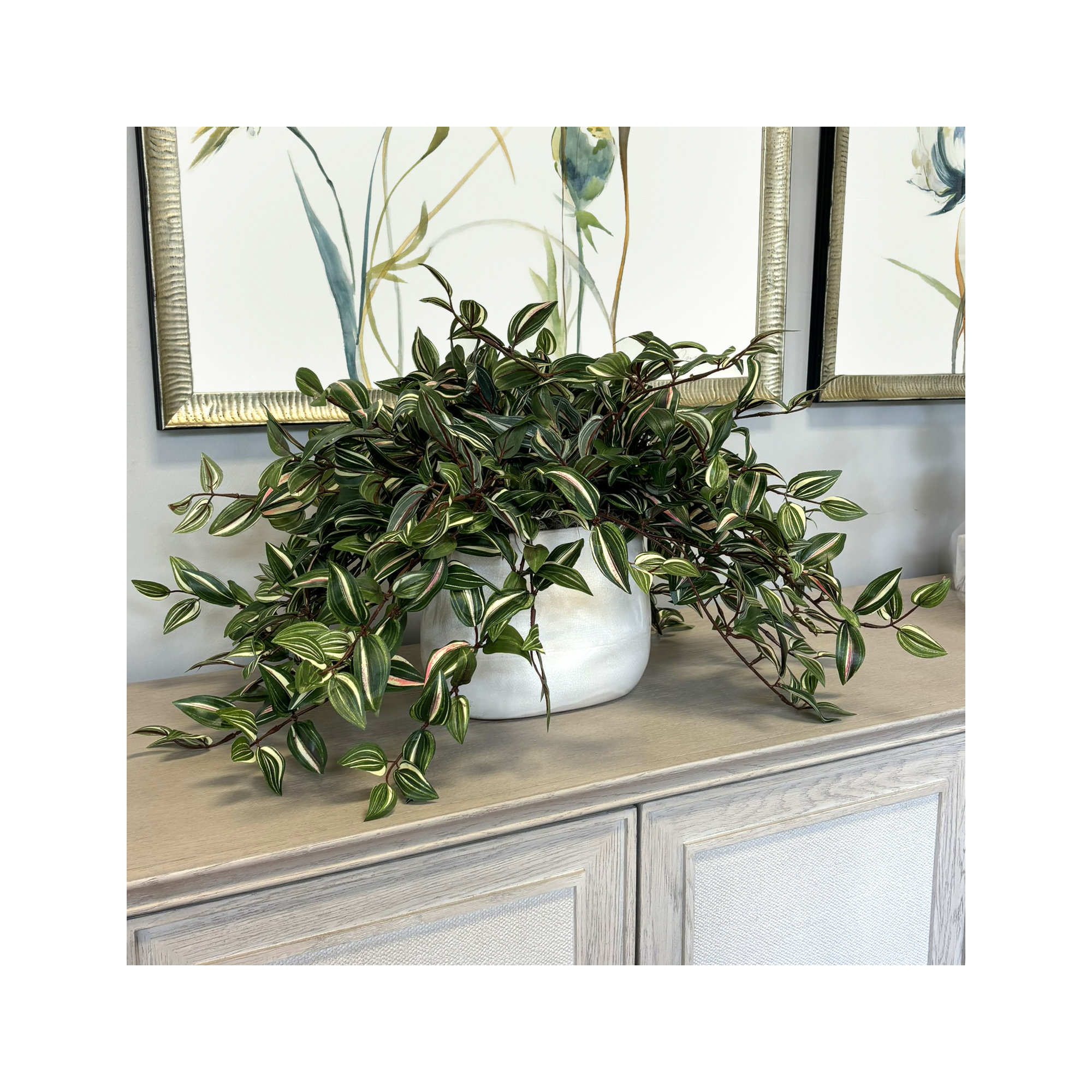 Karas Faux Tradescantia Plant in Ceramic Vase, 15"H x 27"W x 18"D, Green