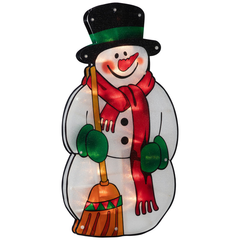 17.5" Lighted Snowman with Broom Winter Window Silhouette