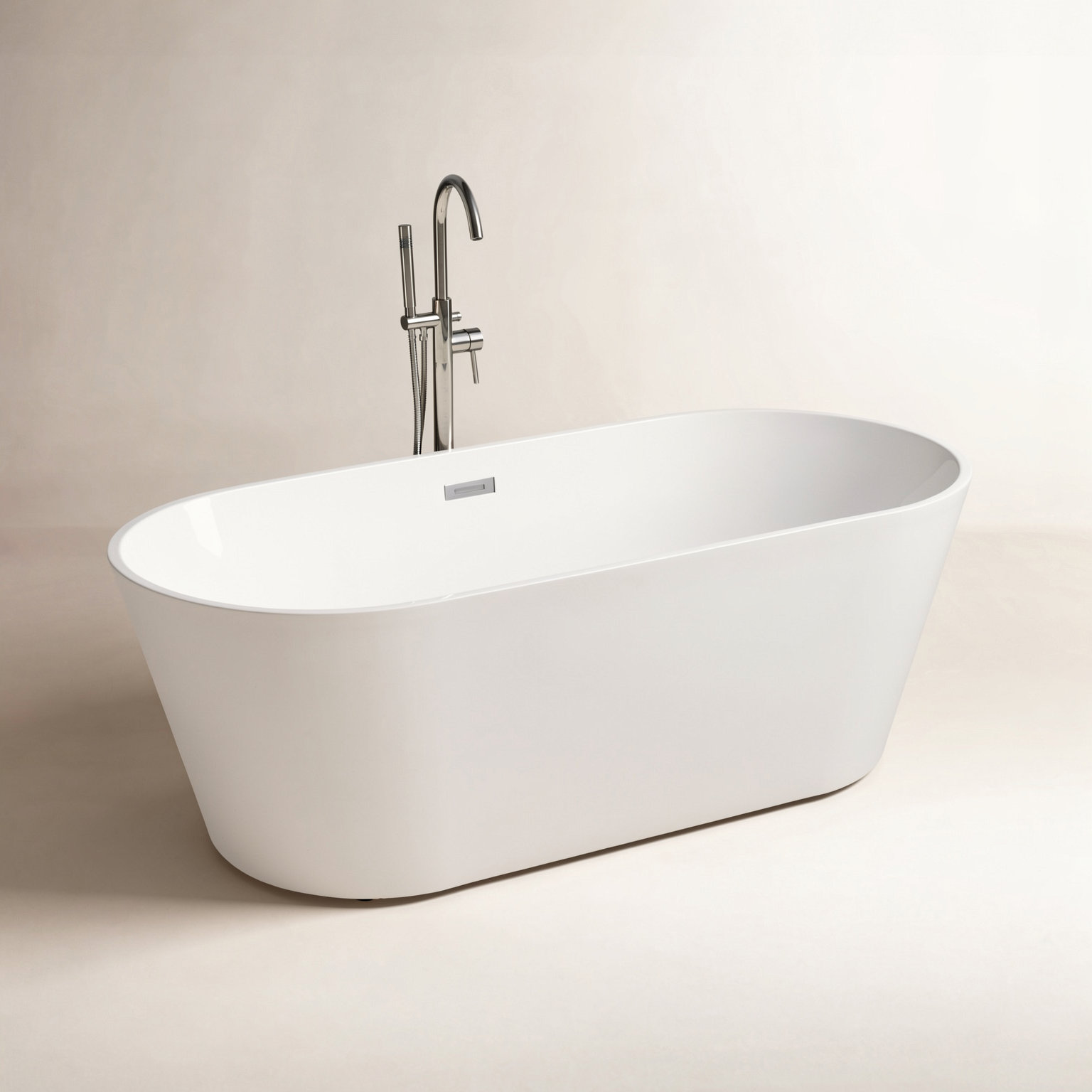 Cove 67" Freestanding Soaking Acrylic Bathtub, Brushed Nickel, White