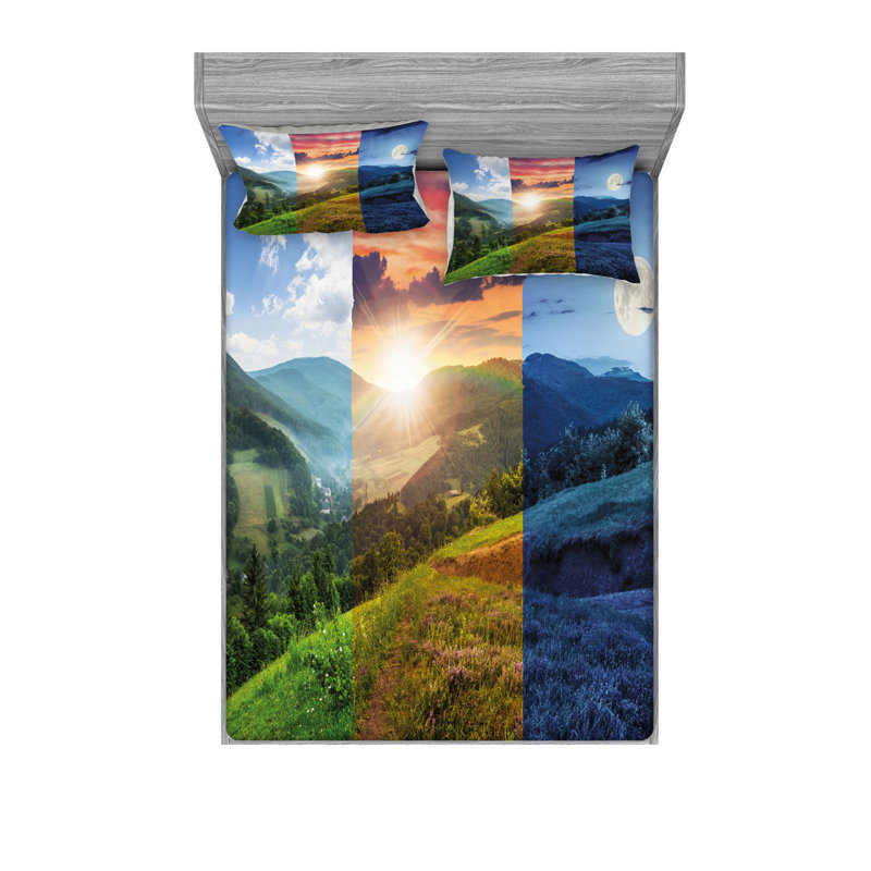 Ensemble de draps Foggy Mountain Forest, Ensemble de draps pour taille de lit double et deu