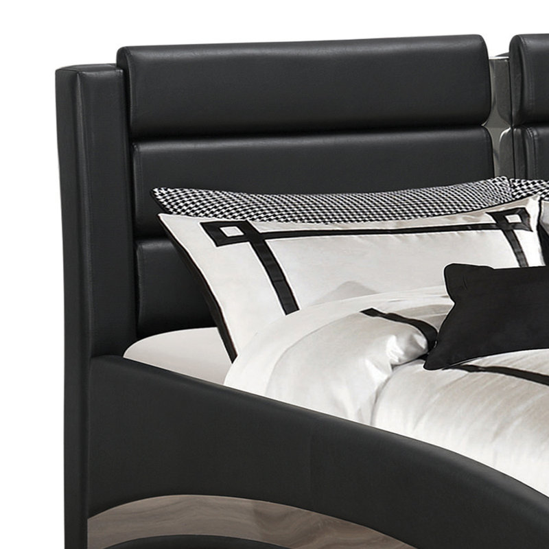 Black Vegan Leather Queen Sleigh Bed with Upholstered Headboard