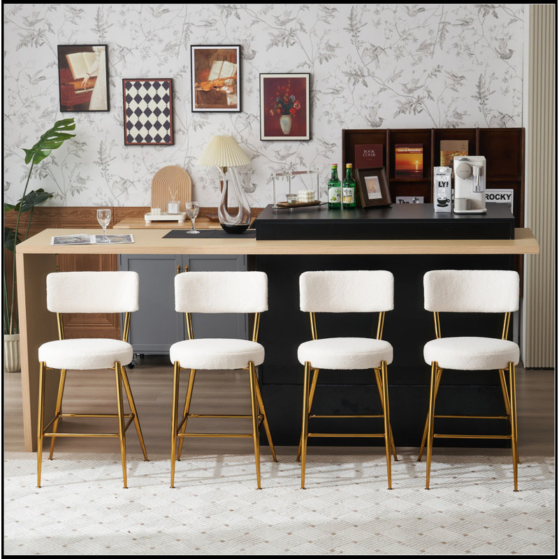 Tabourets de bar rembourrés Breana, Doré, Blanc, 4