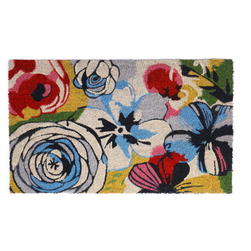 Demirhan Watercolor Floral Coconut Coir Entryway Doormat, 18" W x 30" L