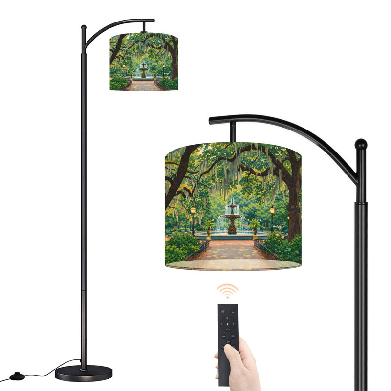Arc Floor Lamp with Adjustable Lampshade Forsyth Park Savannah Georgia Standing Lamp 3 Color Temperatures Dimmable Tall Pole Lamp with Foot Switch for Bedroom