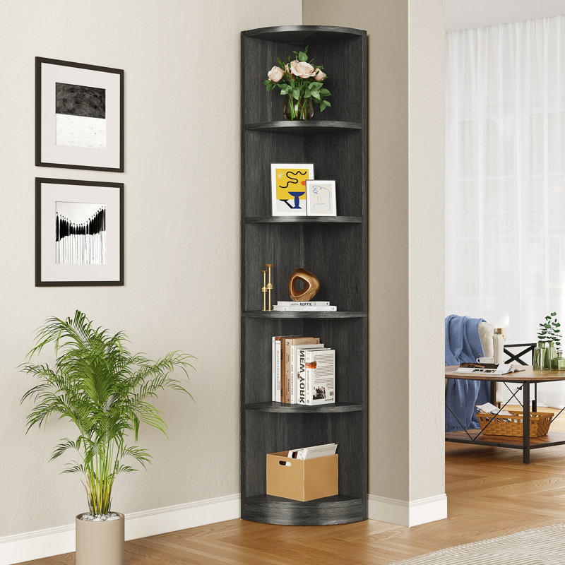 Clarklake Corner Shelf Unit, Small Bookcase, Grey
