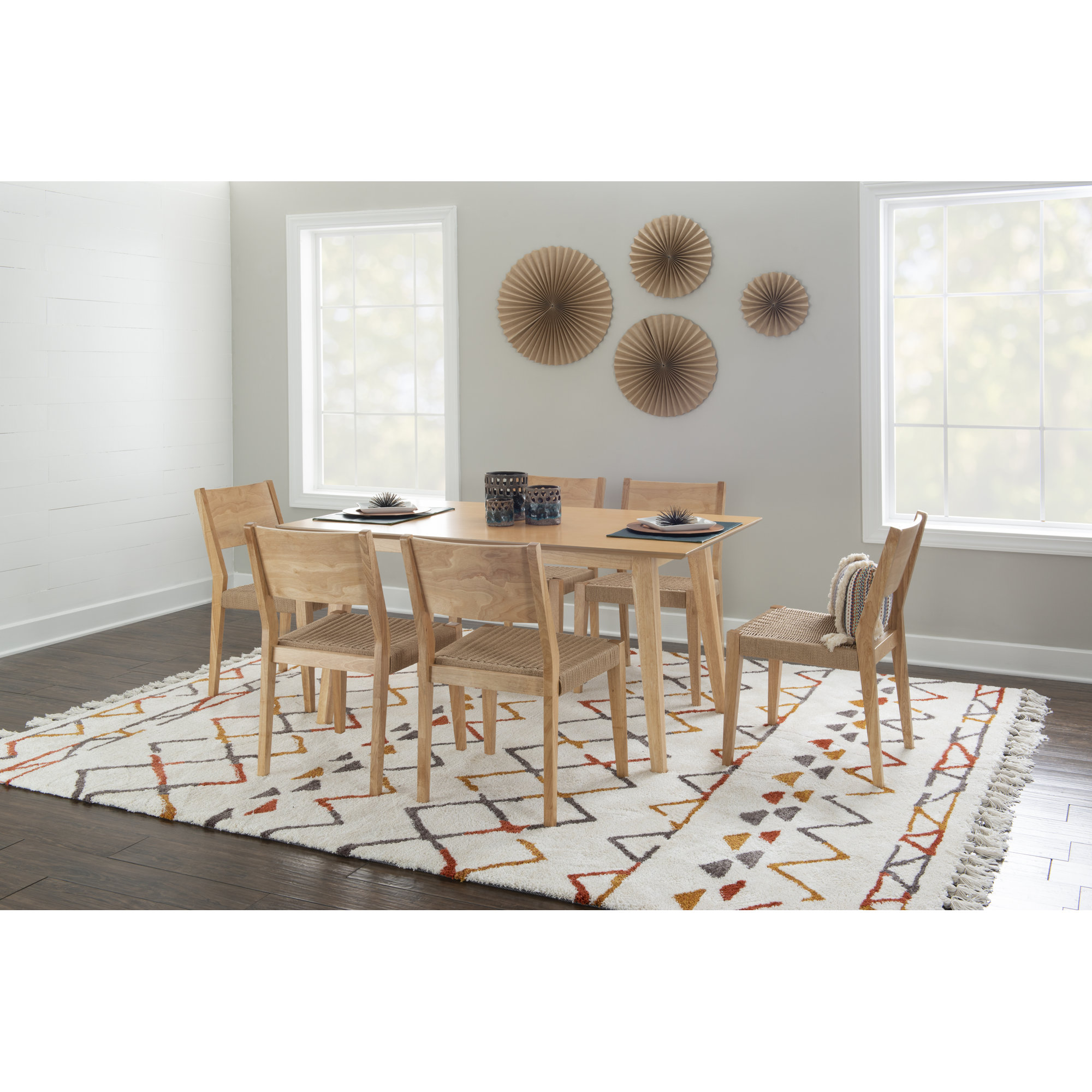 Aniek Dining Set, 7 Pieces: Table, 6 Chairs, Natural