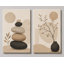 Très grand ensemble de 2 Zen Stone Balance Wall Art beige neutre et minimaliste, décor de spa pour le salon, la chambre à coucher, la salle de bain, impression sur toile 24 x 36 pouces - prête à être accrochée