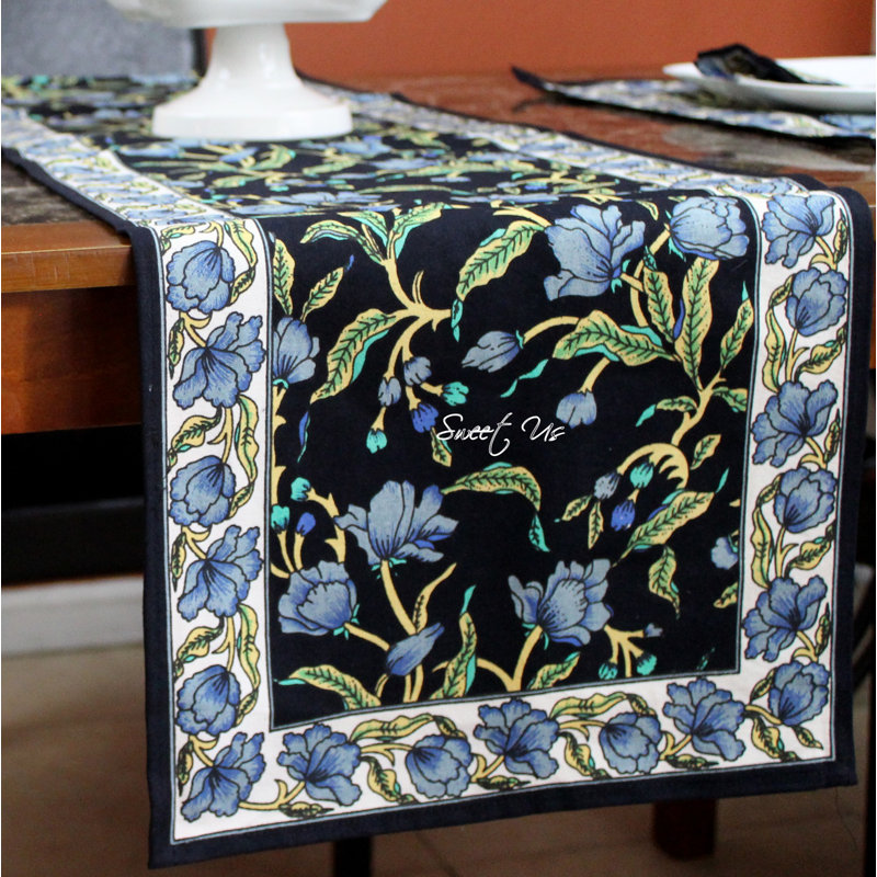 Chemin de table en coton The Affluent, Noir puissance