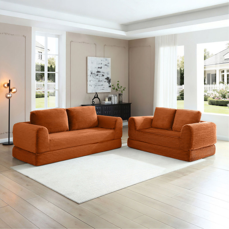 2-In-1 Folding Convertible Sofa Bed, Modern Corduroy Sleeper Couch With 2*Pillows, Futon Modular Upholstered Boneless Sofa Set With Pull-Out Bed,Folding Floor Modular Couch For Living Room
