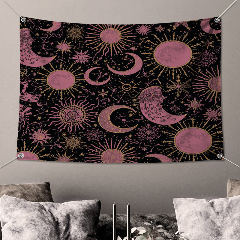 Tapisserie murale "Lunes célestes et étoiles" - Astrologie murale, 50in H x60in W with 4 Grommets