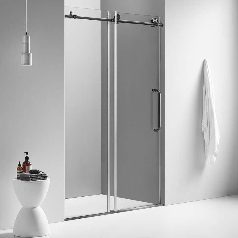 76 in. H Single Added Frameless Shower Door with Clear Glass, Black