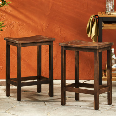 Tabouret de comptoir en bois brun de style rustique pour tous les espaces. Résistant aux intempéries, pas d'assemblage. H 24,44 po, l 17,03 po, P 12,94 po, hauteur extérieure solide, brun. Utilisation pour la maison et le jardin. Weather, l 17,03 po x P 12,94 po