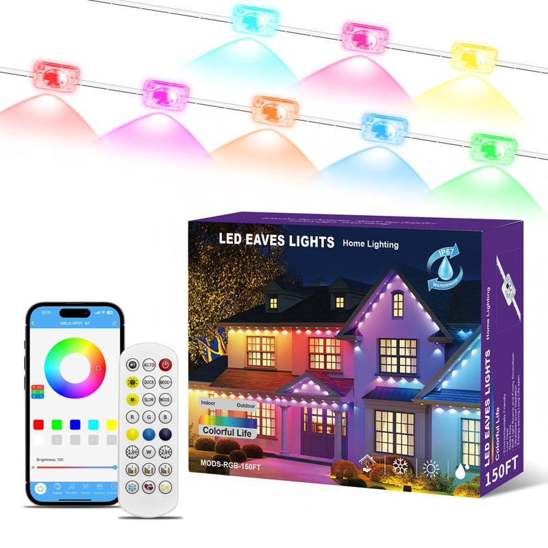 Permanent Smart Outdoor Eave Lighting System - LED RGB String Lights with 50+ Dynamic Scenes & IP68 Waterproof Design