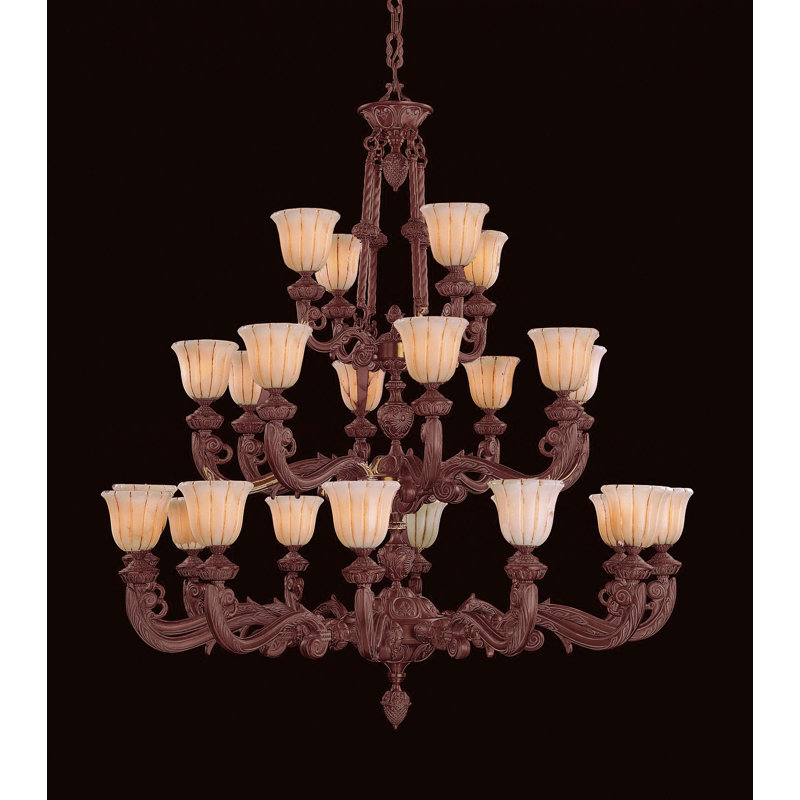 Lustre étagé à abat-jour 24 lumières Farrand, Blanc français, 70"