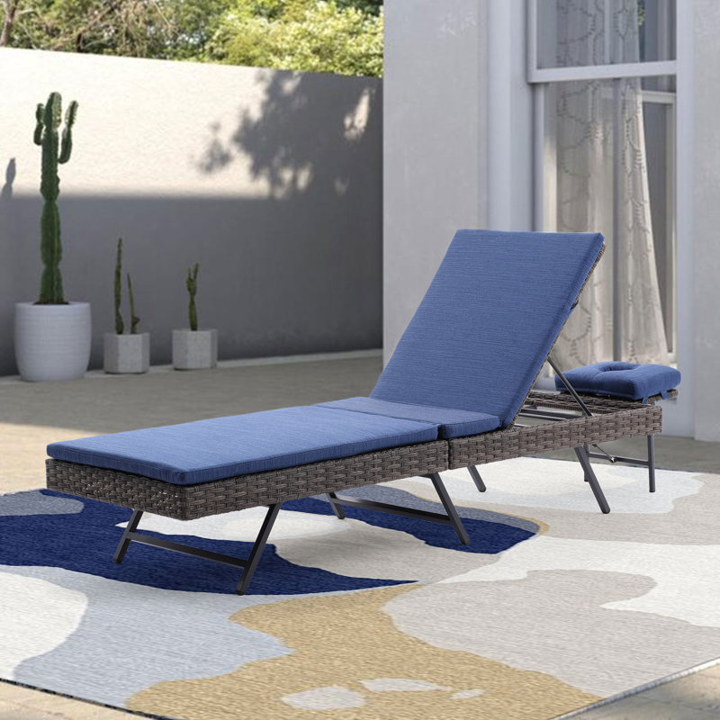 Kaityn Outdoor Chaise Lounge , Cushion Included, Dark Blue