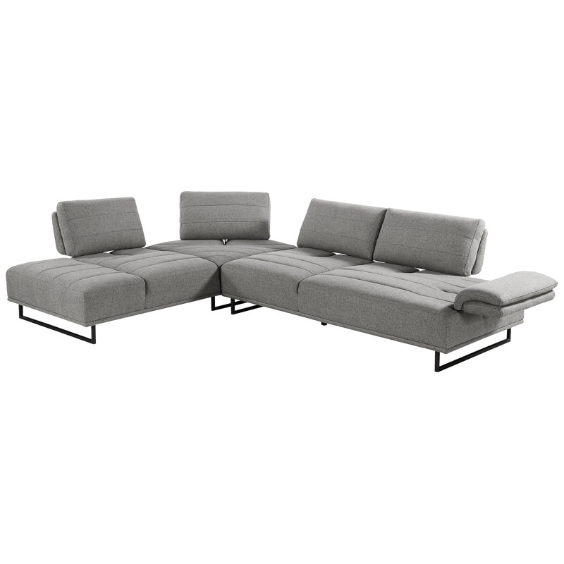 Canapé modulaire taupe en forme de L et dossier réglable - Fabrication à ressorts ensachés, conception à accoudoirs coussinés avec rallonge