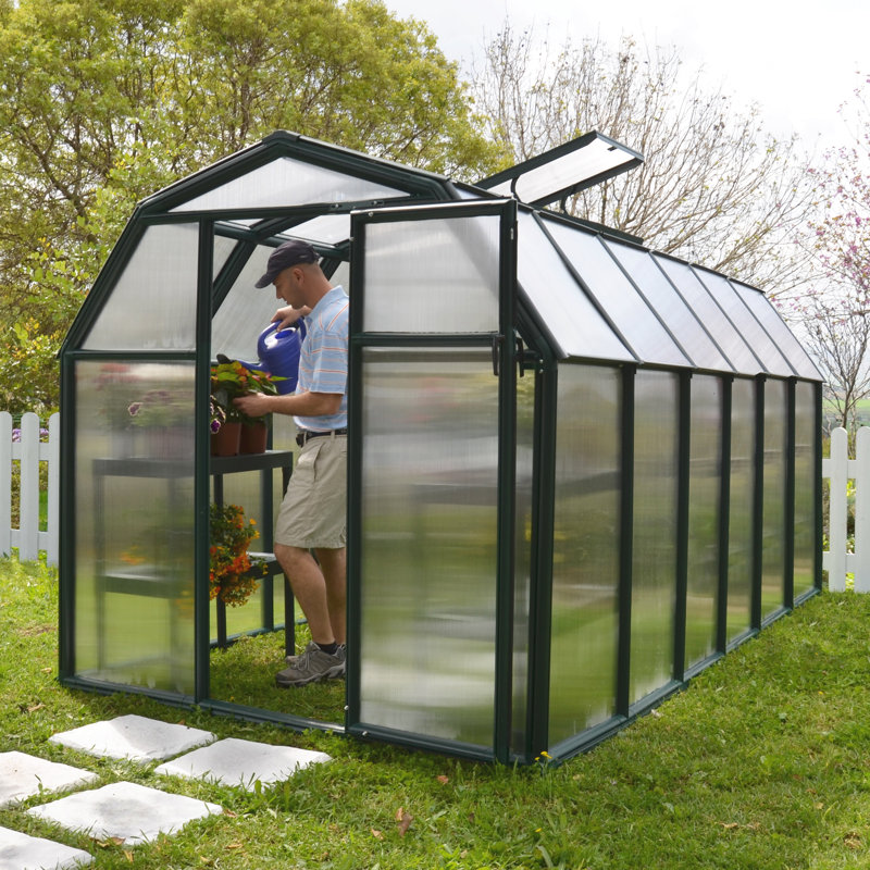 Palram - Canopia EcoGrow 2 - 6' W x 12' D Walk-In Hobby Twin Wall Polycarbonate Resin Frame Greenhouse Kit with Roof Vent - Green