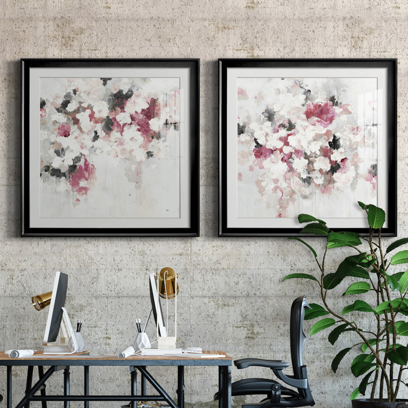 Floral Muse III - ensemble de 2 reproductions d'art sur toile, H 26,5 po x l 53 po x P 1,5 po, Cadre noir, Blanc