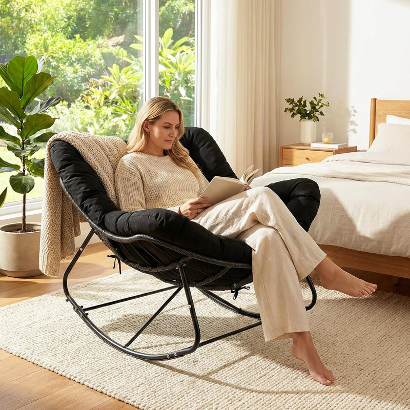 Rattan Rocking Chair – Rattan + Cushion, Black