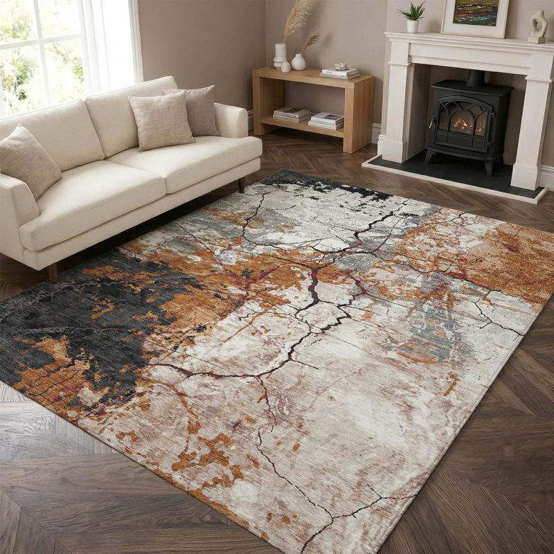 Tapis abstrait lavable à la machine de qualité supérieure Mayfield AMF2431, Paprika, 10 pi x 14 pi