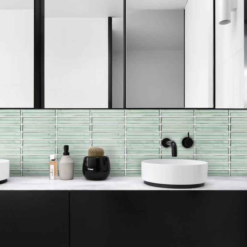Maya Stacked 12x12 Polished Glass Mosaic Tile, Stacked Ocean