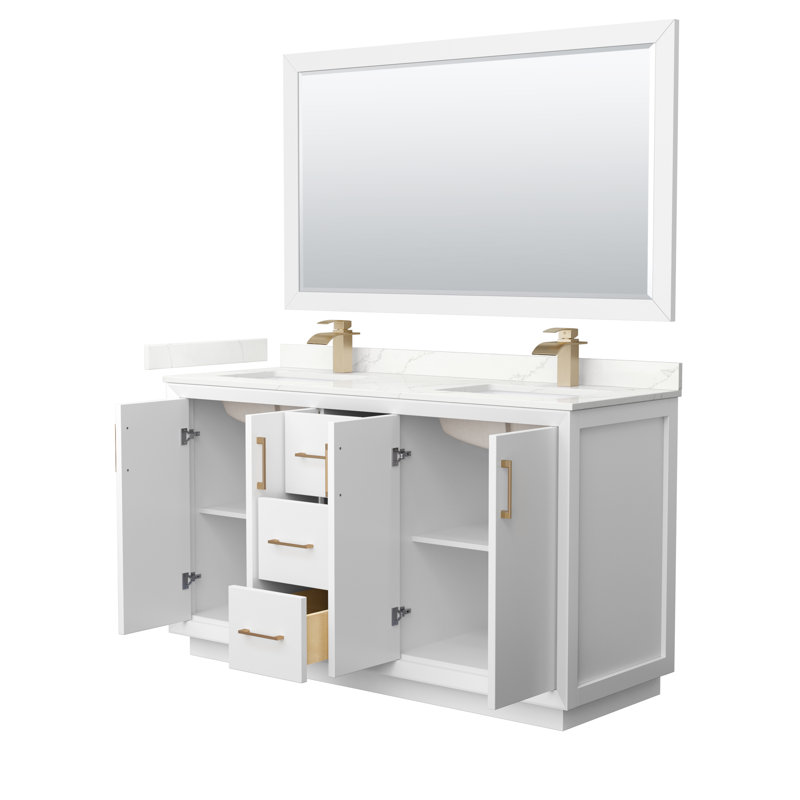 Strada 60'' W Double Vanity, Giotto Quartz, White, Matte Black
