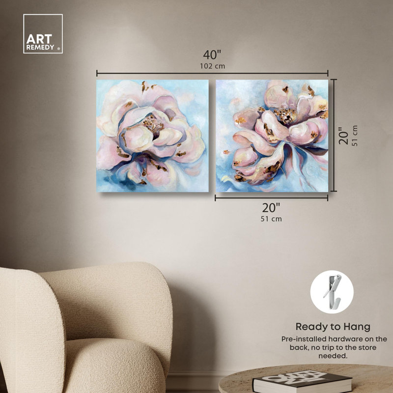 "Blush Pink Whimsy", ensemble de 2 reproductions d'art sur toile par , H 20 po x l 20 po, Toile tendue, Ne s’applique pas
