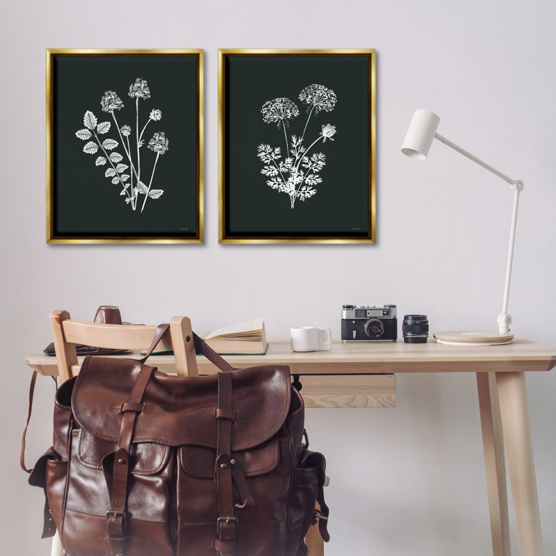 Ensemble de 2 toiles flottantes encadrées de fleurs noires et blanches par House Fenway, H 31 po x l 25 po
