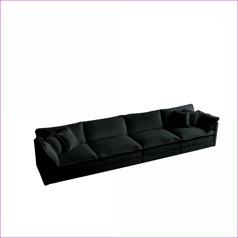 Canapés modulaires 4 places modulaires pour le salon | Noir | Chenille, Chenille noir