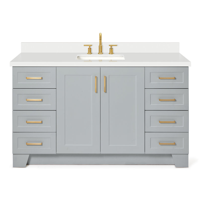 61 IN.  Single Bathroom Vanity, Gray, Rectangle, Carrara Quartz