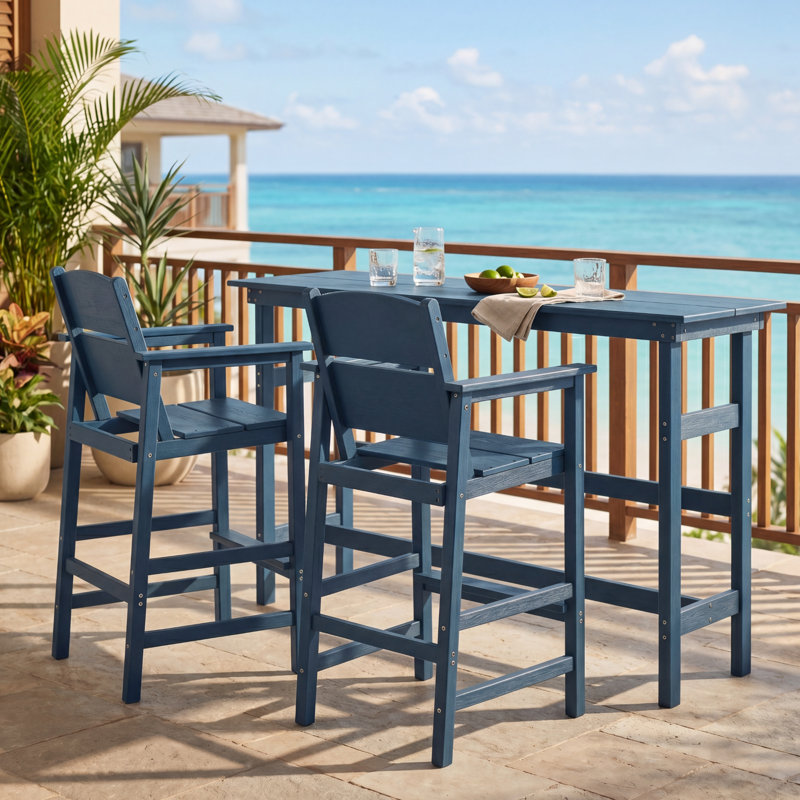 Azaruddin Outdoor Rectangular Counter Height Patio Bar Table HDPE, Navy