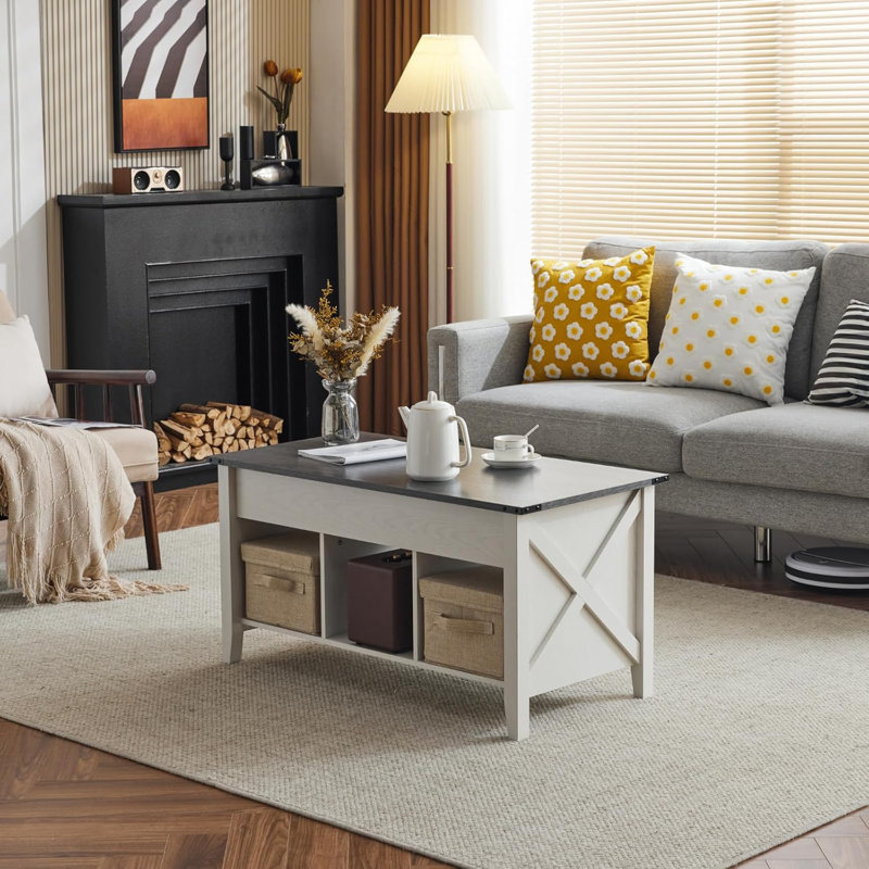 Table basse à blocs de couleur extensible 37,8 po noir, gris et blanc, Blanc, Gris