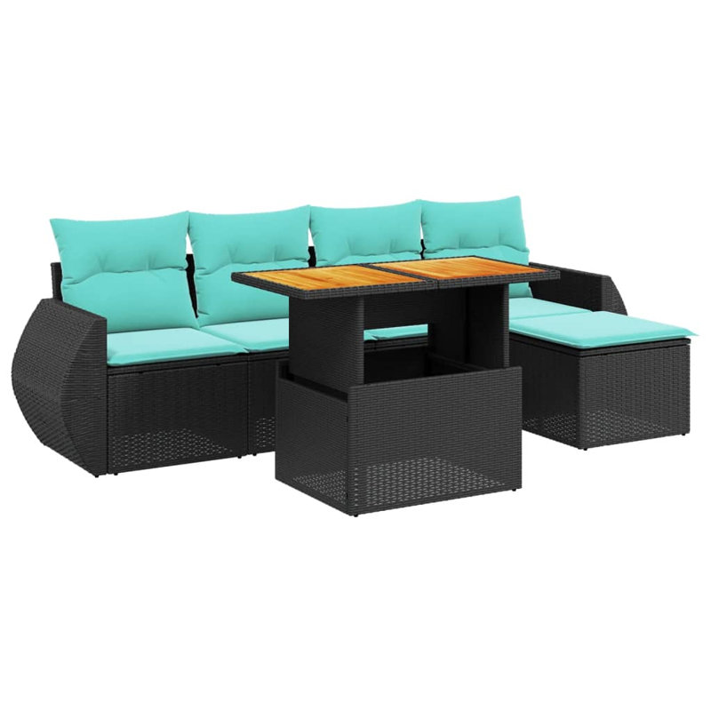  Ensemble de canapé de patio 6 pièces avec coussins en rotin de polyester, Noir, Vert