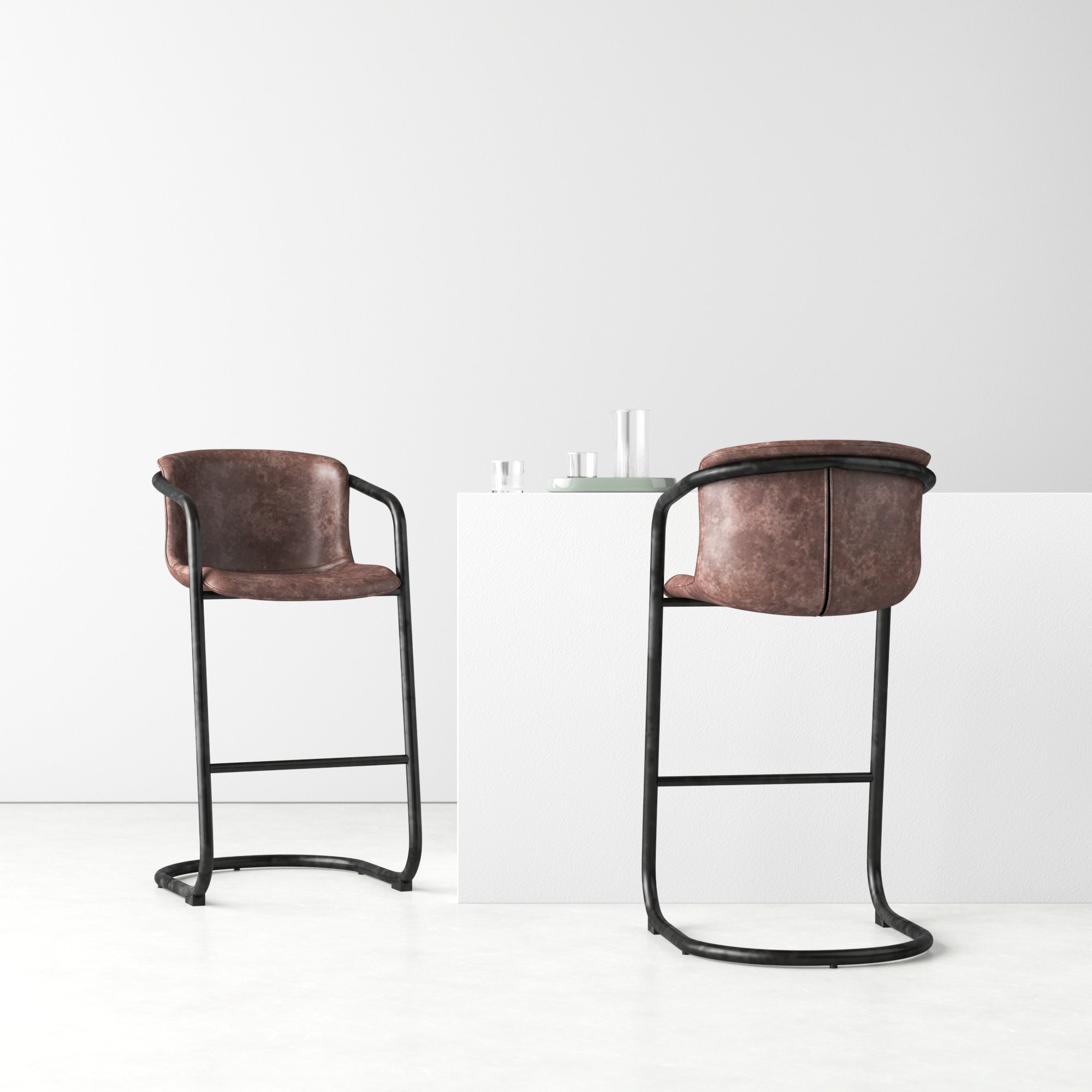 Higbee Genuine Leather Bar & Counter Stool, Bar Stool (29" Seat Height), Brown Genuine Leather