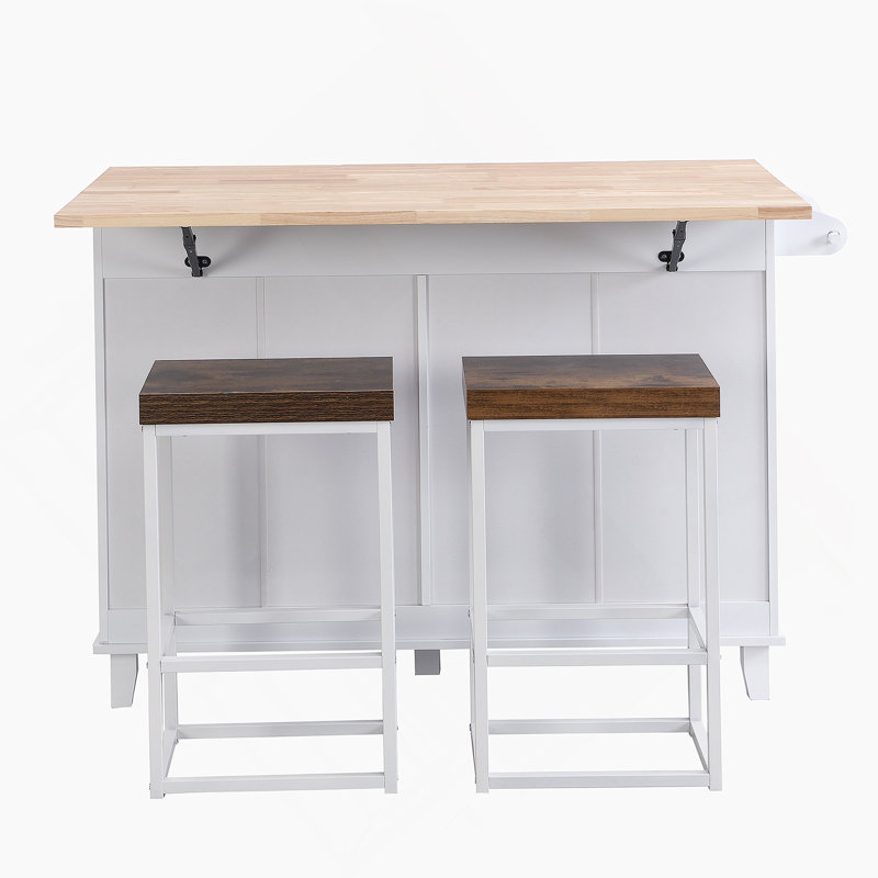 Ensemble d'îlot de cuisine avec abattant et 2 sièges, ensemble de table de salle à manger avec rangement