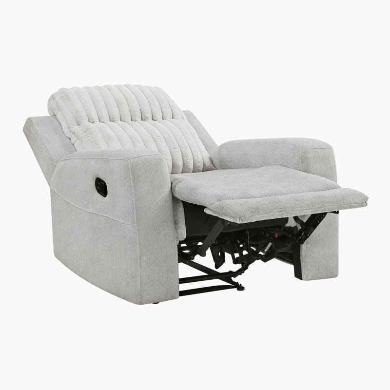 Pribbanow 36.5" Modern & Contemporary Textured Microfiber and Corduroy Reclining Chair with Tab Pull Recline, Pocket Coil Seating & Solid Wood Frame