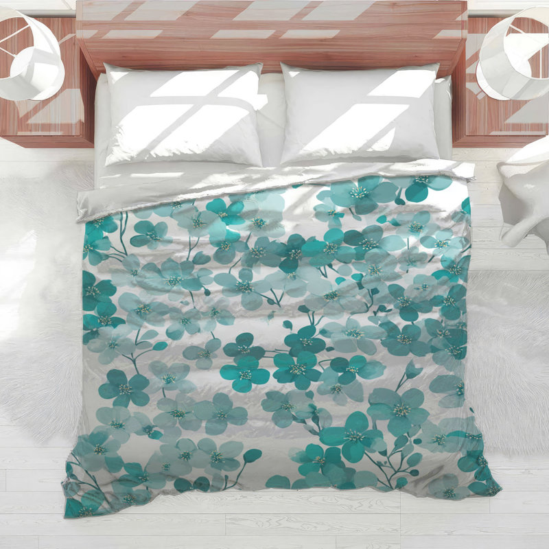 Édredon floral de style scandinave, Édredon très grand, White/Light Green Floral
