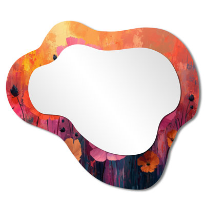 Neon Meadow In Bright Contrast Pop Art - miroir mural décoratif Wildflowers Cloud, miroir de coiffeuse traditionnel, imprimé sur métal