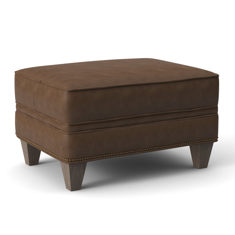 Taraval Ottoman, Aline Light Gray Stonewash Genuine Leather, Stone, Natural