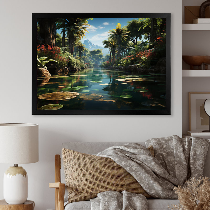 Oasis dominicaine dominicaine I - reproduction sur toile, H 12 po x l 20 po x P 1 po, Cadre photo noir