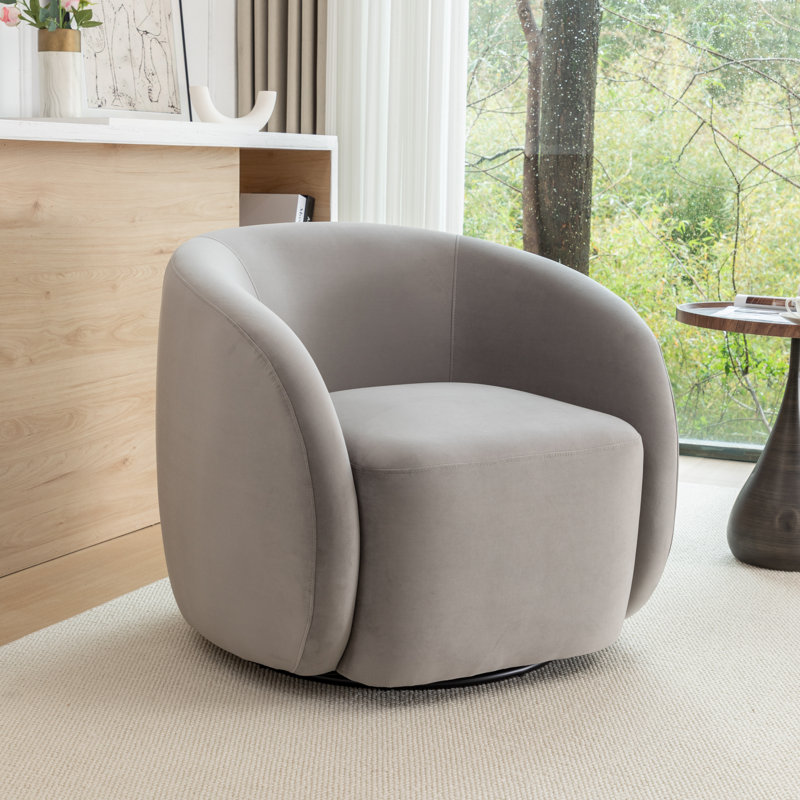 Arrun Velvet Swivel Barrel Chair, Gray