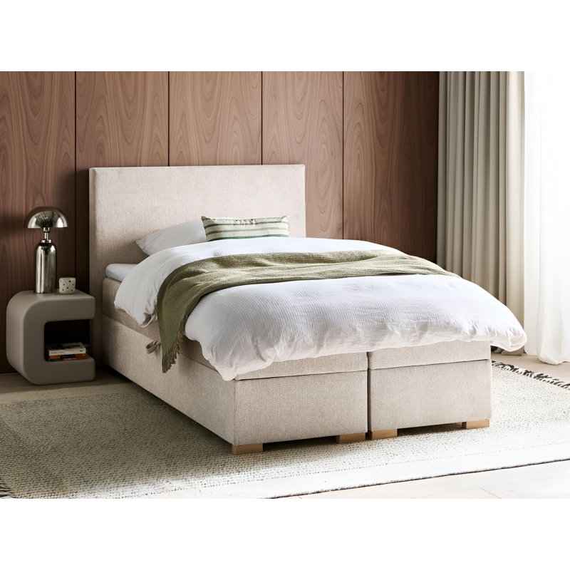Upholstered Bed with Mattress, 120 x 200cm, Light Beige