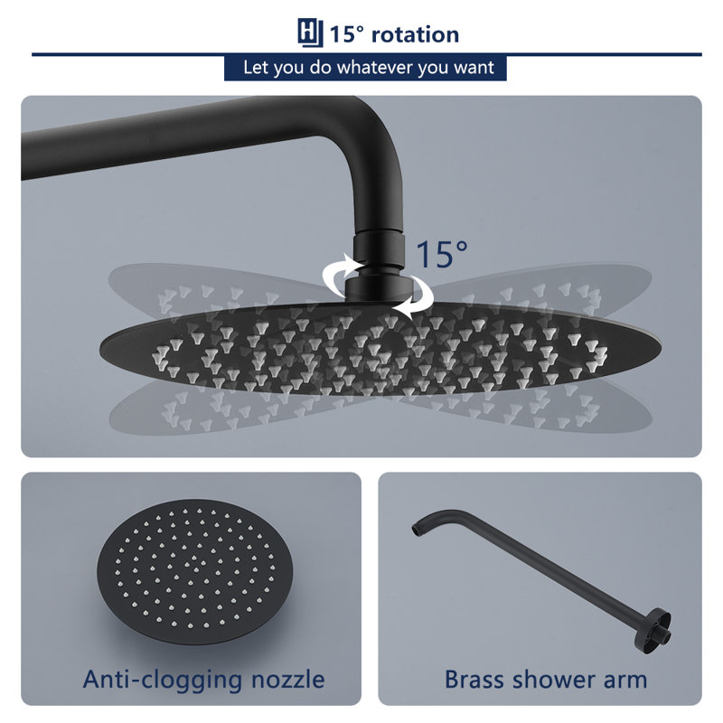 Complete Shower System with Rough in-Valve, Matte Black