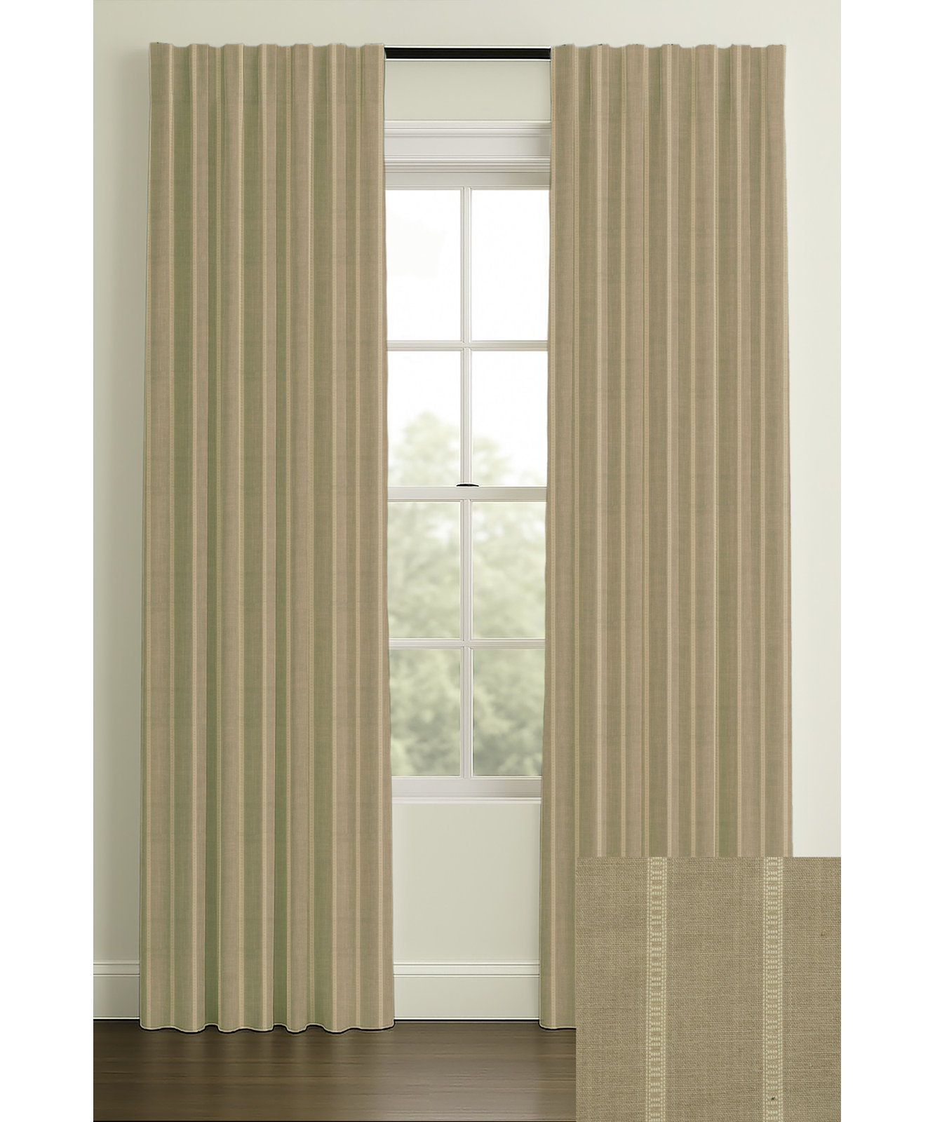 Merritt Jacquard Stripe Double-Lined Curtain, Pebble, 50" W x 96" L