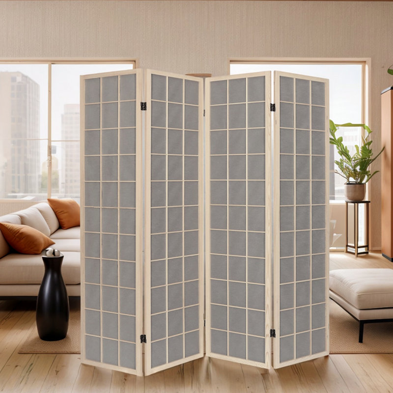 Paravent à 4 panneaux en bois pliable, Gris