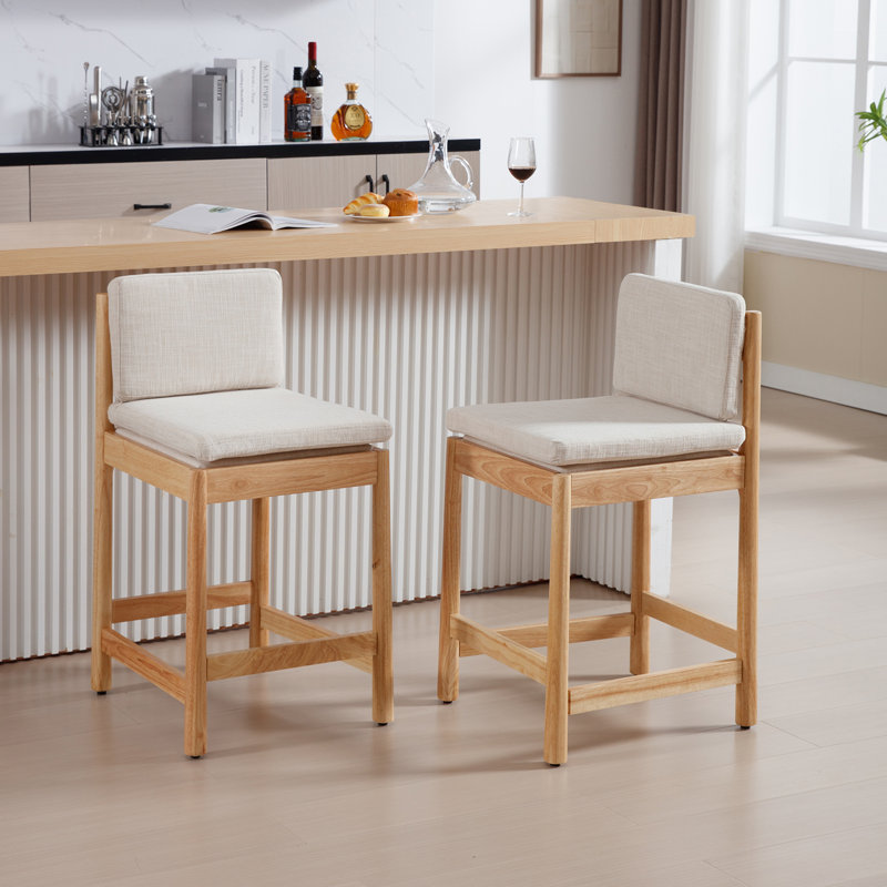  Alresford Wood 26 Inch Counter Height Bar Stools Farmhouse Barstoos Modern Upholstered Stools With Wood Legs Bar Charis For Kitchen Island/Pub, Set Of 2